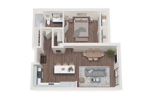 Floor plan for 1 bed, 1 bath, 776 sqft